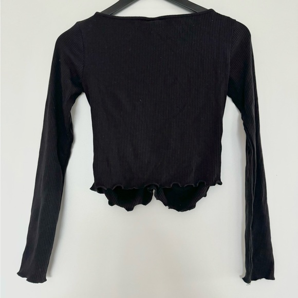 & Other Stories Black Ribbed Ruched Front Irregular Hem Top - Picture 2 of 4
